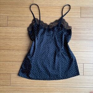 Vintage satin black lace polka dot camisole